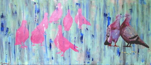 Galambszerelem (30x70 cm, akril vásznon)